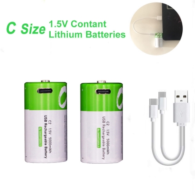 Batería LR14 recargable USB de ion litio 1.5V tipo-c tamaño C